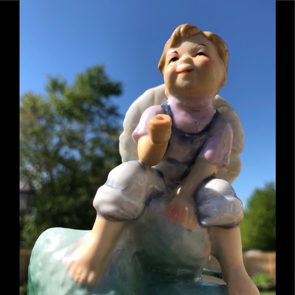 porcelain cactus planter young boy sitting on rock - Picture 14 of 14